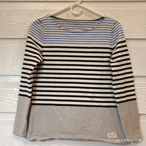 Talbots Randall Long Sleeve Striped Blue Top Women Petite Small 100% Cotton - Picture 2 of 7